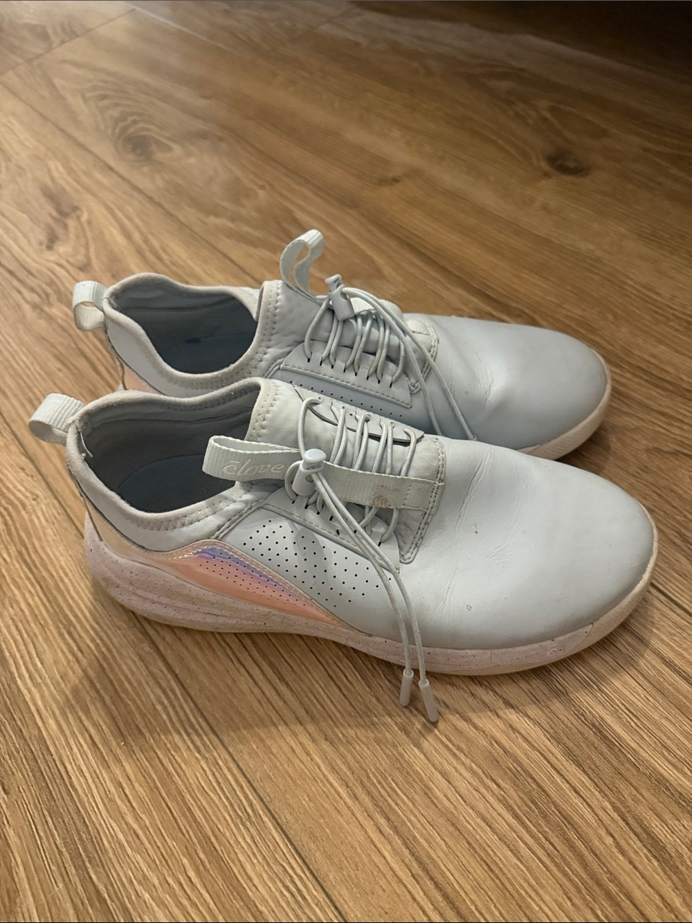 Women's White Slip-On Athletic Sneakers with Iridescent Side Accent